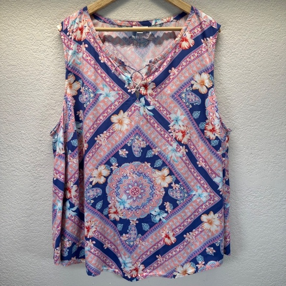 J Jill Plus Top Women's 3X Floral Scarf Print Tank Boho Beach Summer Casual - Picture 10 of 14